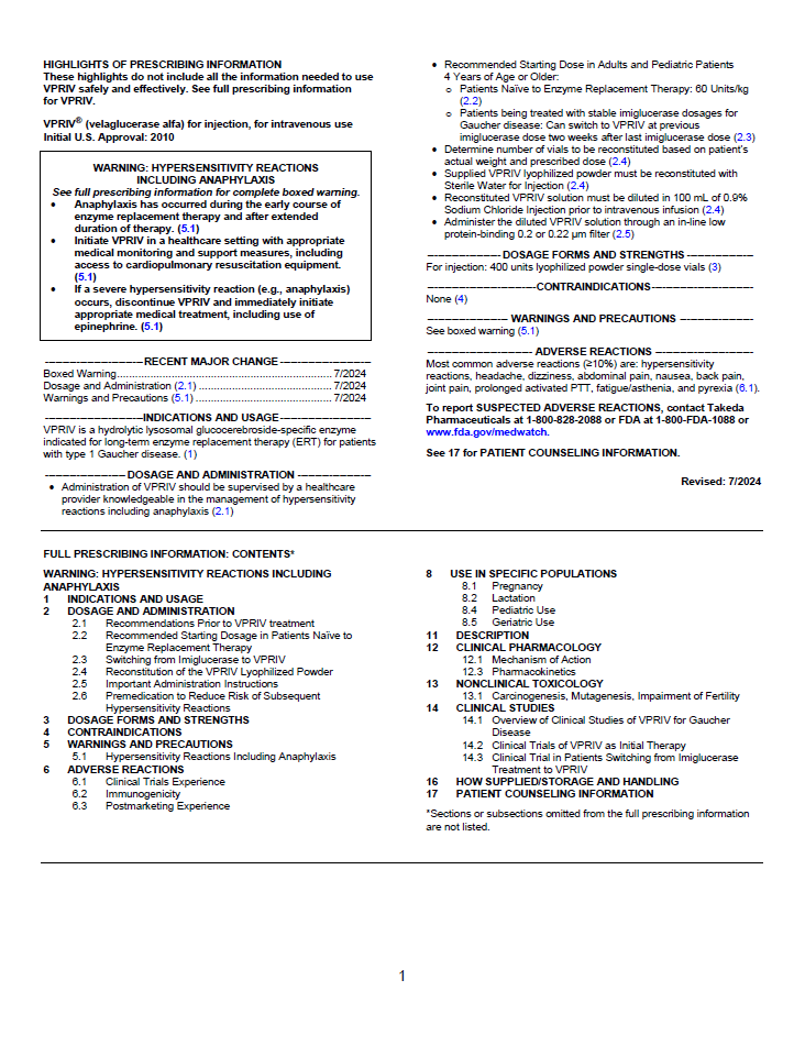 Vpriv Prescribing Information